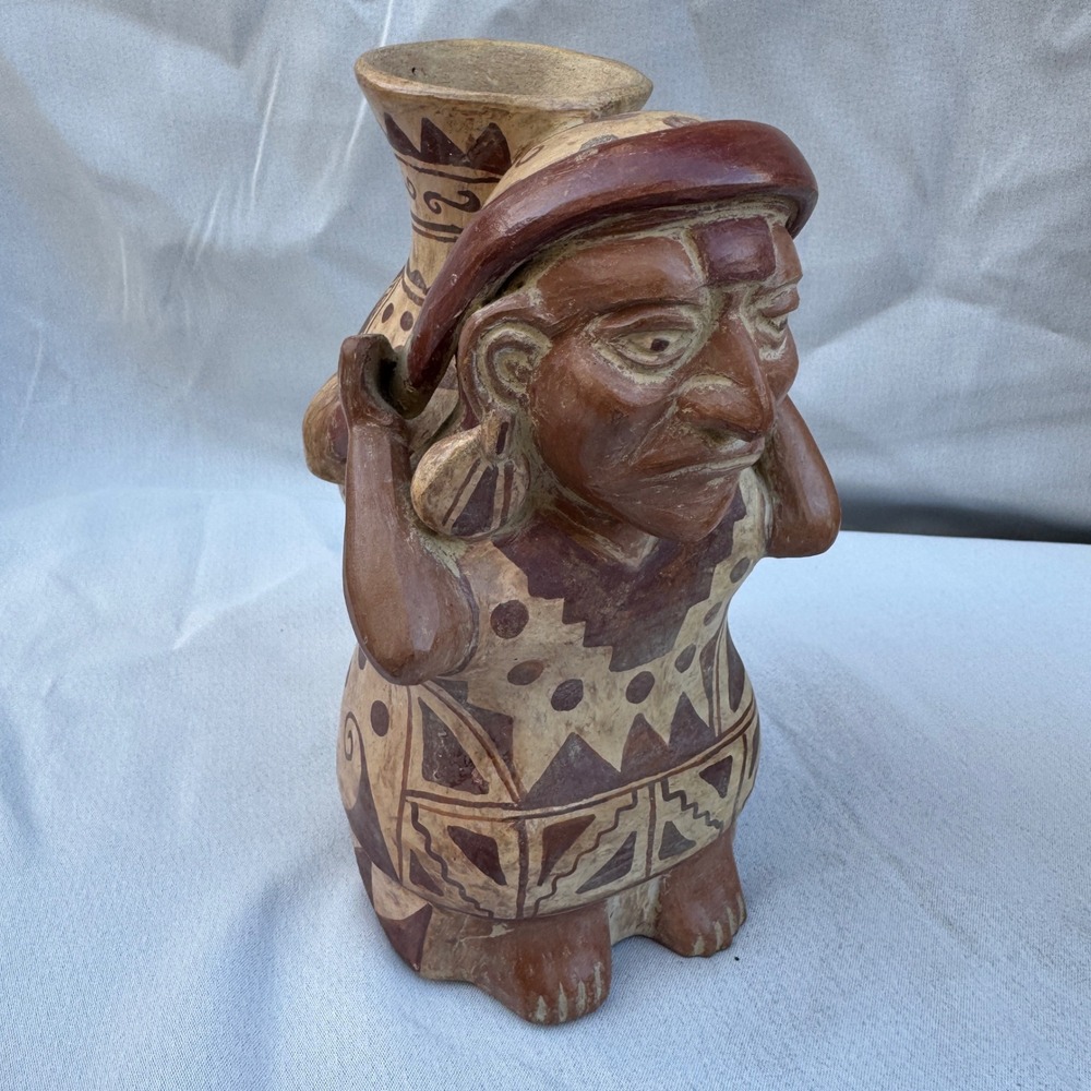 Vintage Peruvian Pottery Figurine Brown Chulucanas Folk Art Pre-Columbian Style